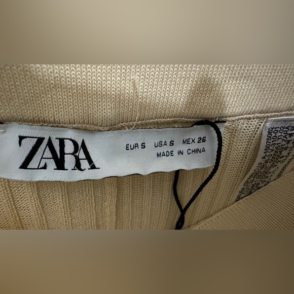 380 ZARA | NWT Cream Beige Ribbed Knit Split Hem Pants (Size S) - Picture 6 of 9
